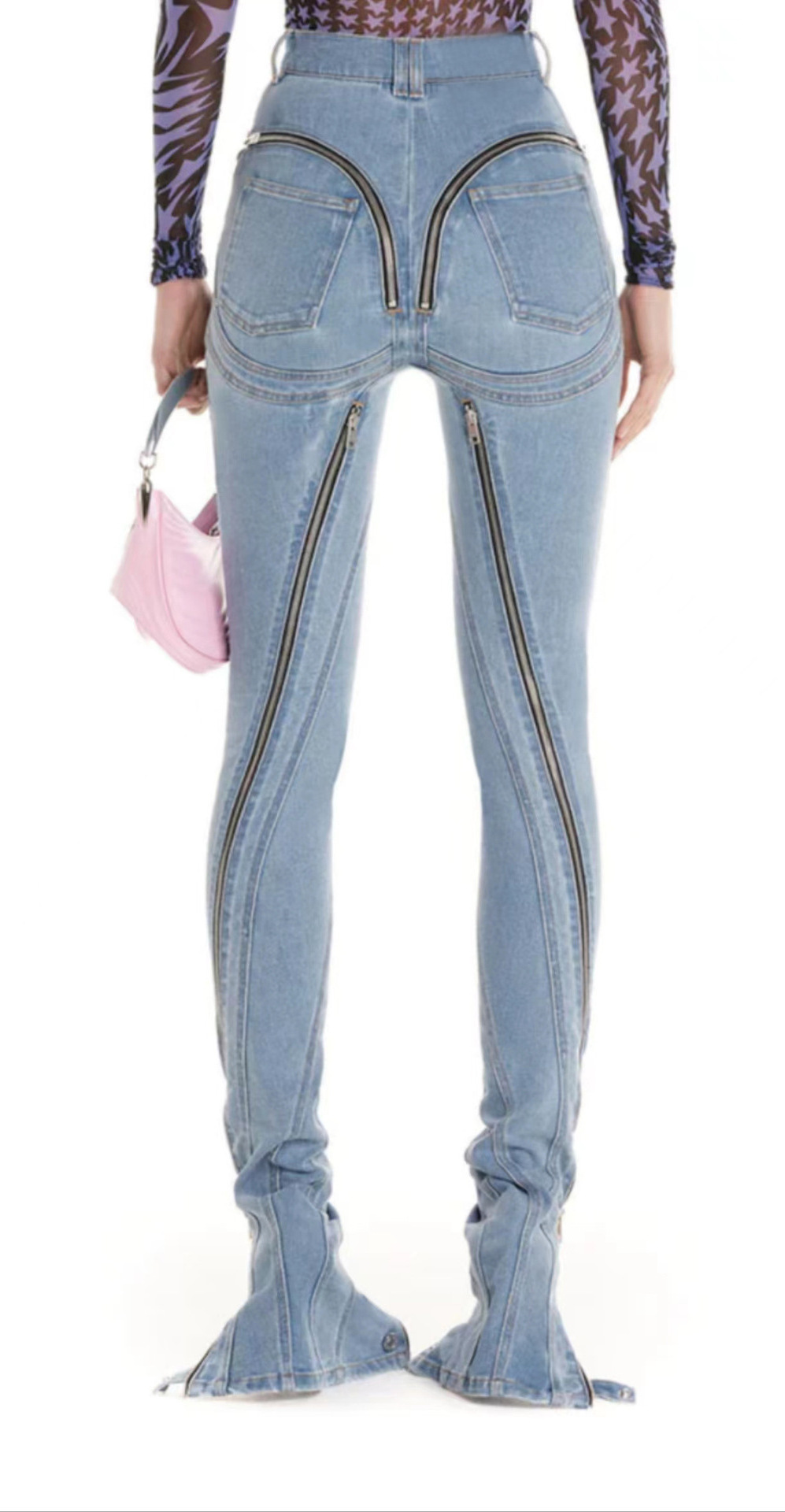 W6921 2024 New Jeans Women Pencil Pants Basic Deconstruct Panelled Patchwork Zipper High Waist Split Long Denim Pants