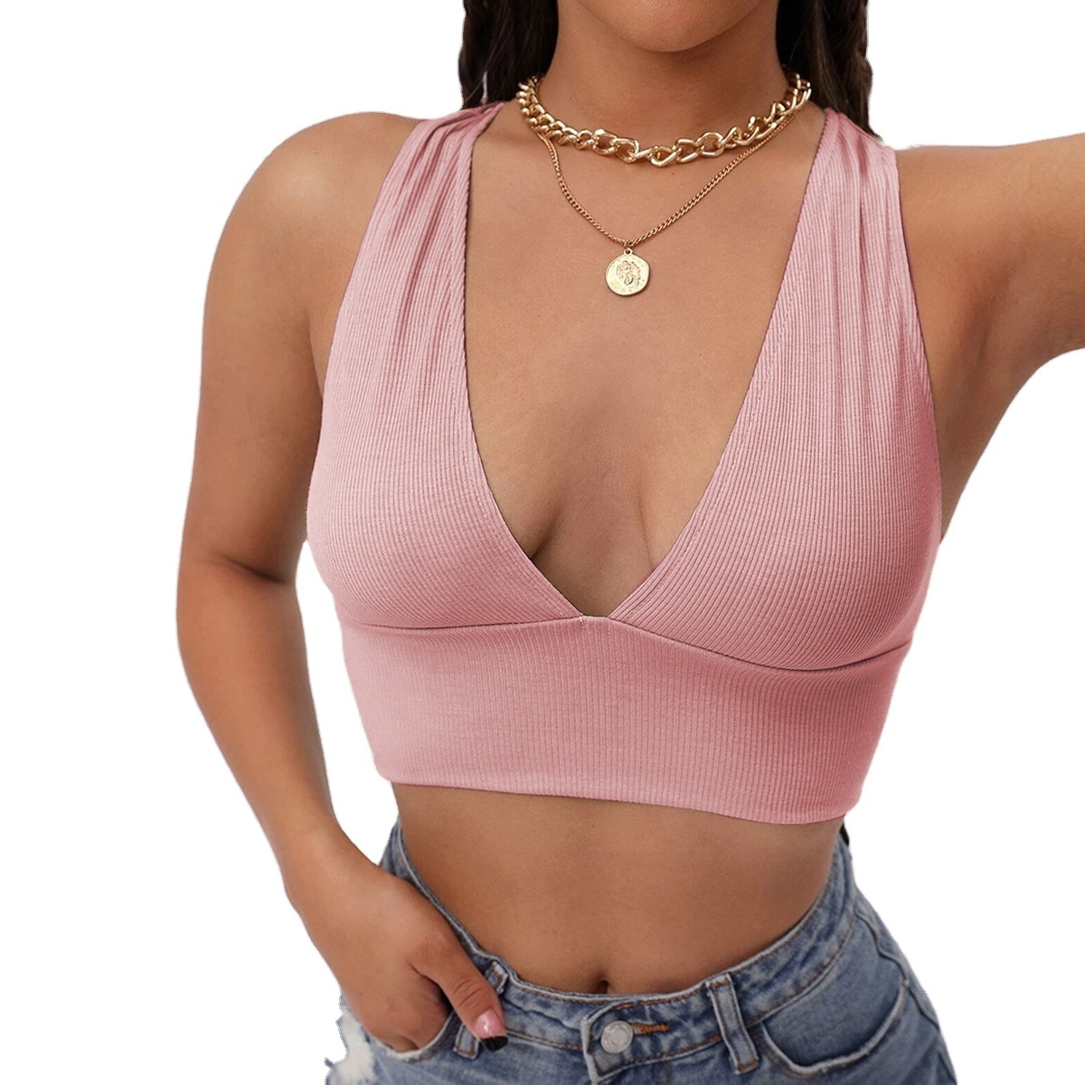 W2989 Women Underwear Tank Top Vest Sexy Lingerie Deep V Neck Cropped Camis Camisole Crop Top