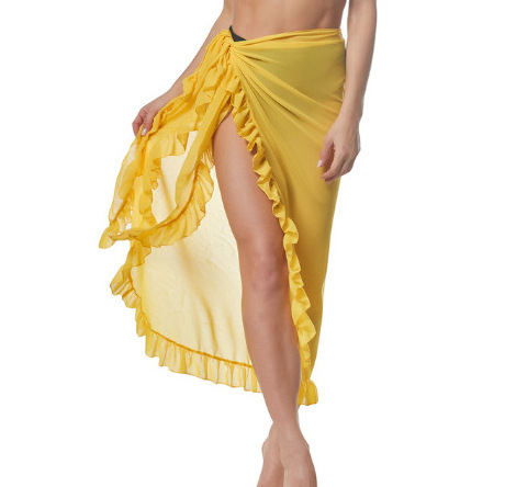 Y5055 Hot Fashion Women Chiffon See-Through Beach Bikini Cover Up Wrap Scarf Swimwear Dress Solid Ruffle Casual Beach Skirt