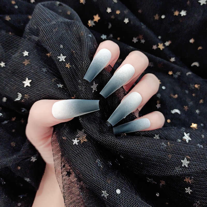 NA0391 Hot Selling 24pcs Colorful Long Ballerina Nails Gradient Grey False Nail Tips Glossy Coffin Art Fake Artificial Nail