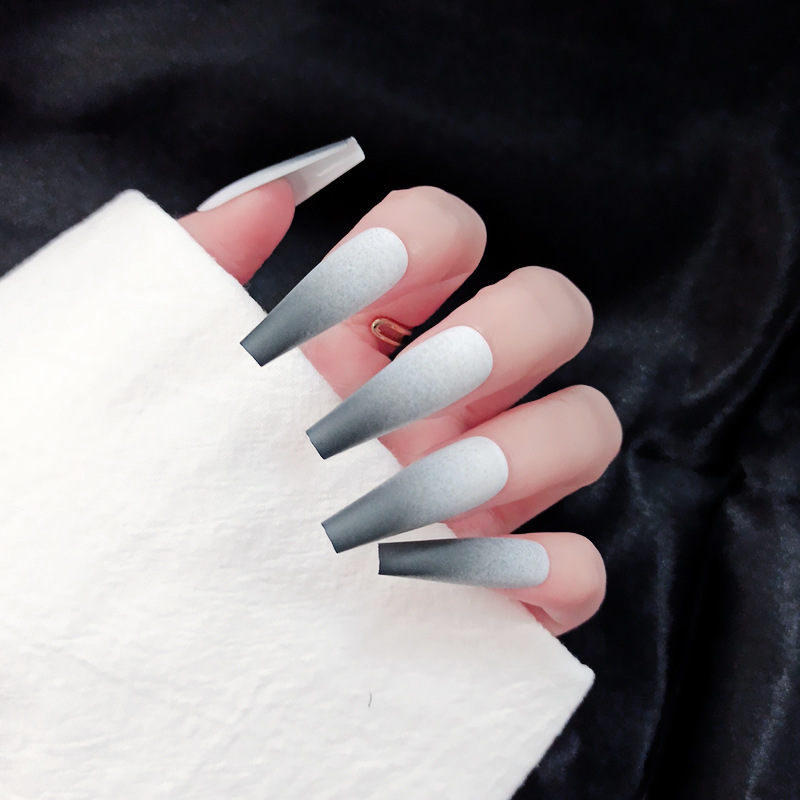 NA0391 Hot Selling 24pcs Colorful Long Ballerina Nails Gradient Grey False Nail Tips Glossy Coffin Art Fake Artificial Nail