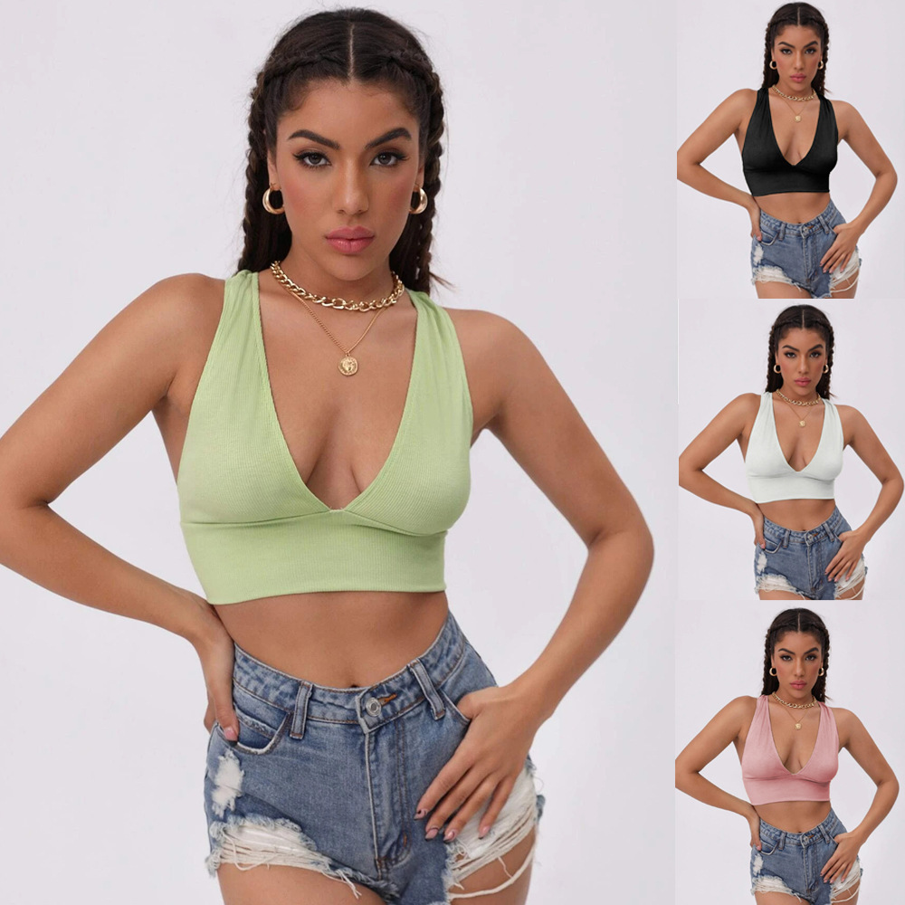 W2989 Women Underwear Tank Top Vest Sexy Lingerie Deep V Neck Cropped Camis Camisole Crop Top