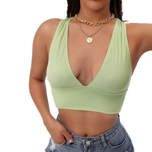 W2989 Women Underwear Tank Top Vest Sexy Lingerie Deep V Neck Cropped Camis Camisole Crop Top