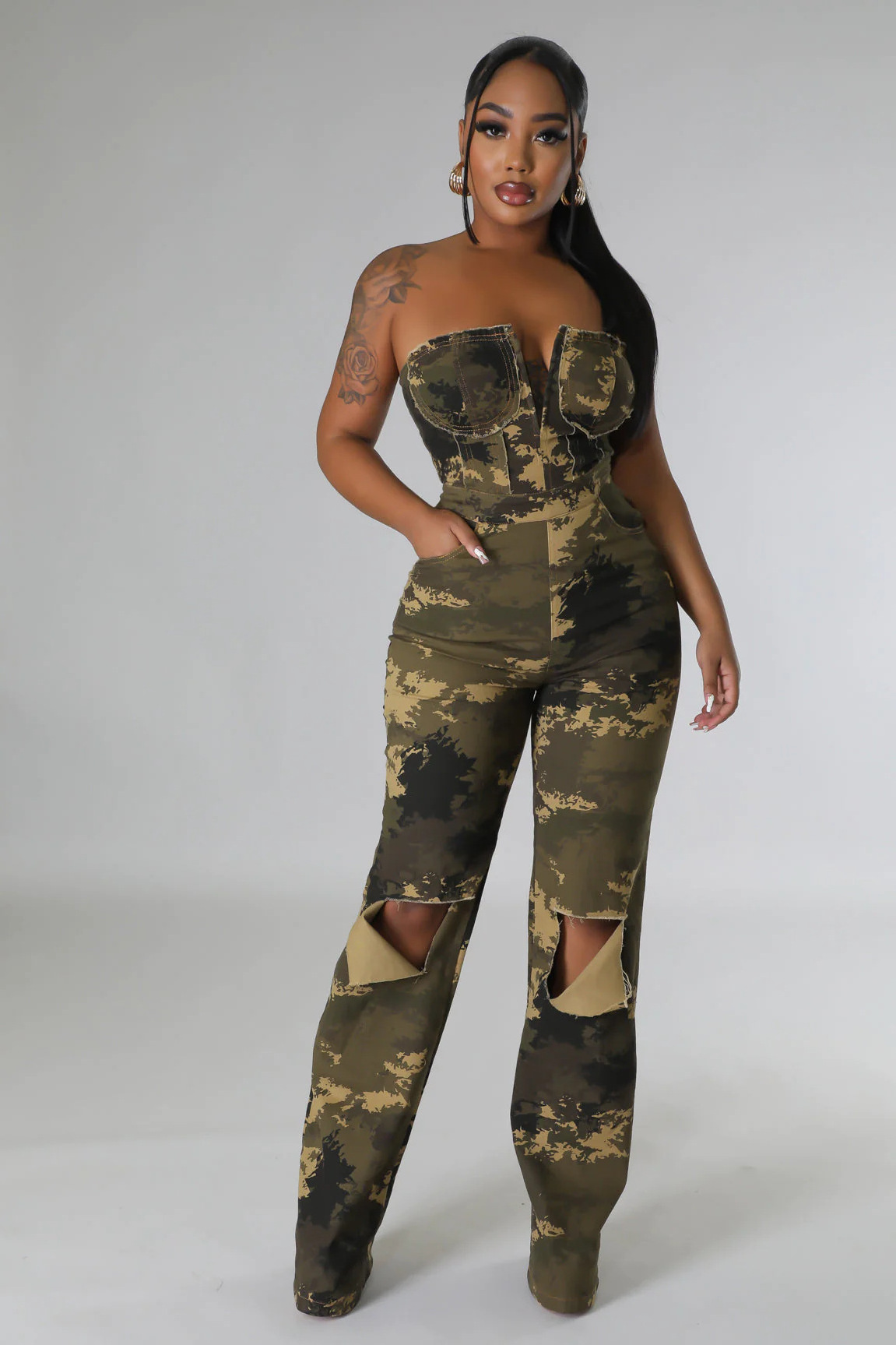 W3786 Fashion Streetwear Women Camouflage Jumpsuits Off Shoulder Zipper Skinny Autumn Rompers Print Long Pants Fall