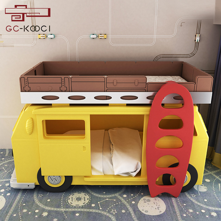 Children's bed villa furniture creative high and low bed bus car boys and girls solid wood bed