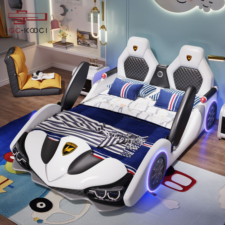 Modern children supercar bed led children wireless speaker race car bed king size student bed with door