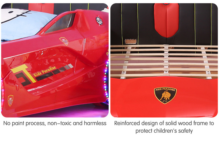 Lamborghini super sports car look style children bed ABS Leather surface wooden frame storage led light children bed