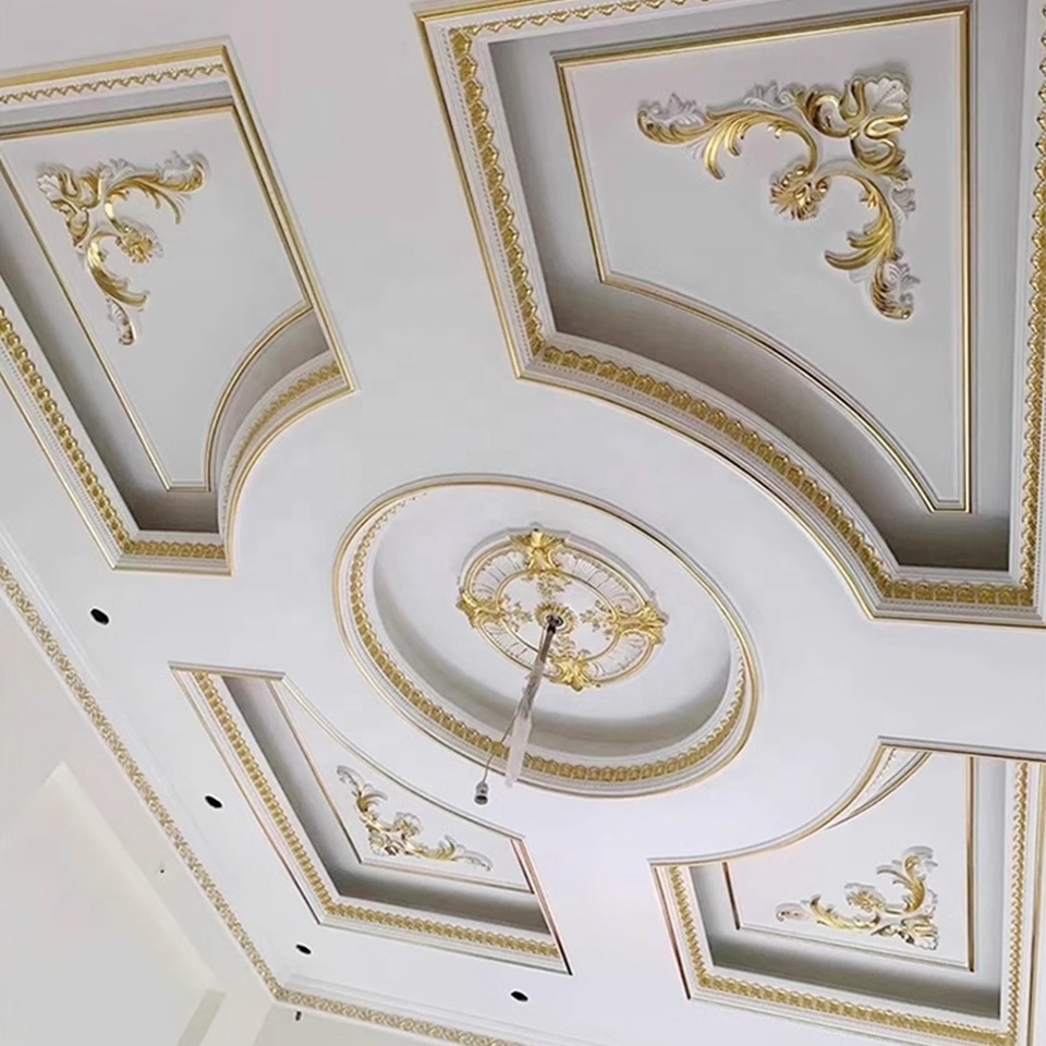 European retro PU relief chandelier panel material bedroom living room ceiling construction non-gypsum line decorative molding