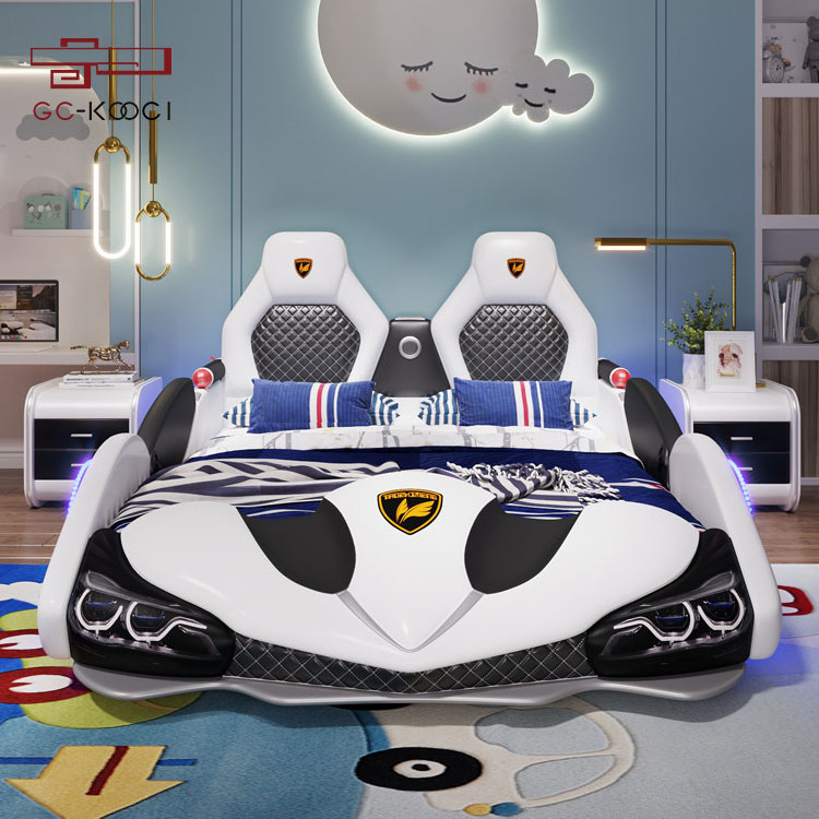 Modern children supercar bed led children wireless speaker race car bed king size student bed with door