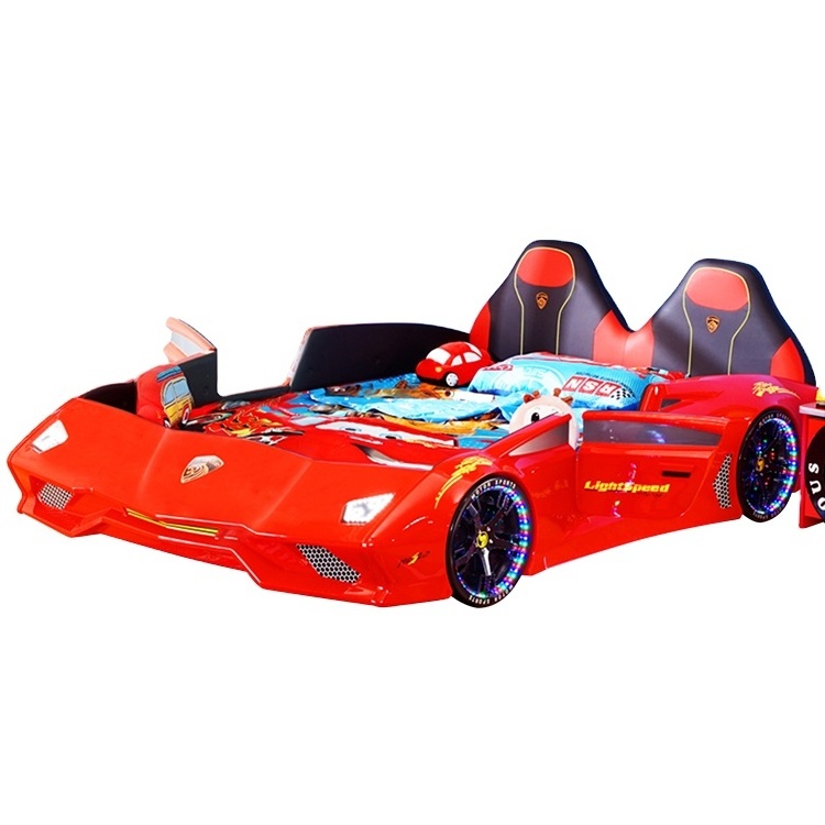 Lamborghini super sports car look style children bed ABS Leather surface wooden frame storage led light children bed