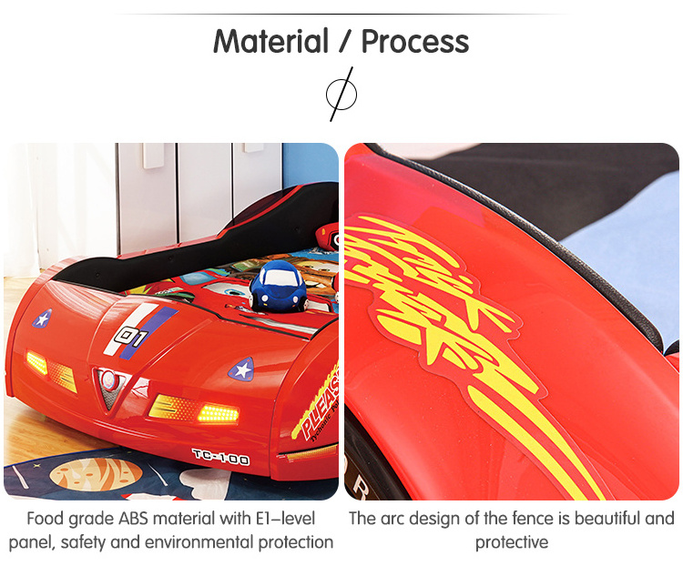 Lamborghini super sports car look style children bed ABS Leather surface wooden frame storage led light children bed