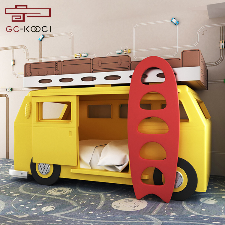 Children's bed villa furniture creative high and low bed bus car boys and girls solid wood bed