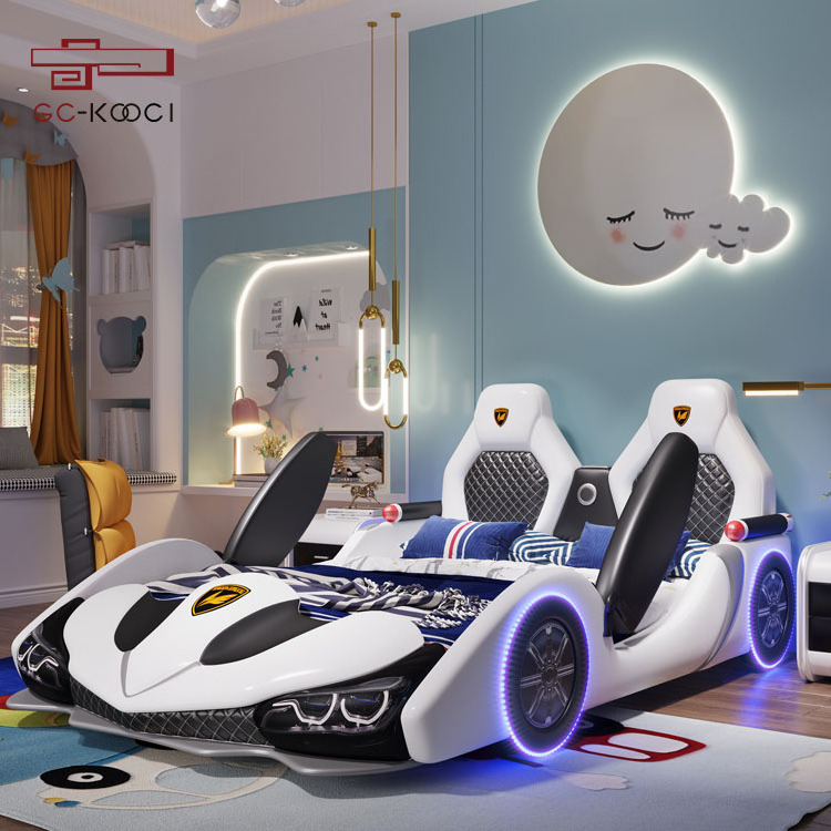 Modern children supercar bed led children wireless speaker race car bed king size student bed with door