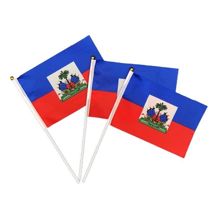 Wholesale Cheap fast delivery 14x21cm polyester Haiti Haitian hand stick flag