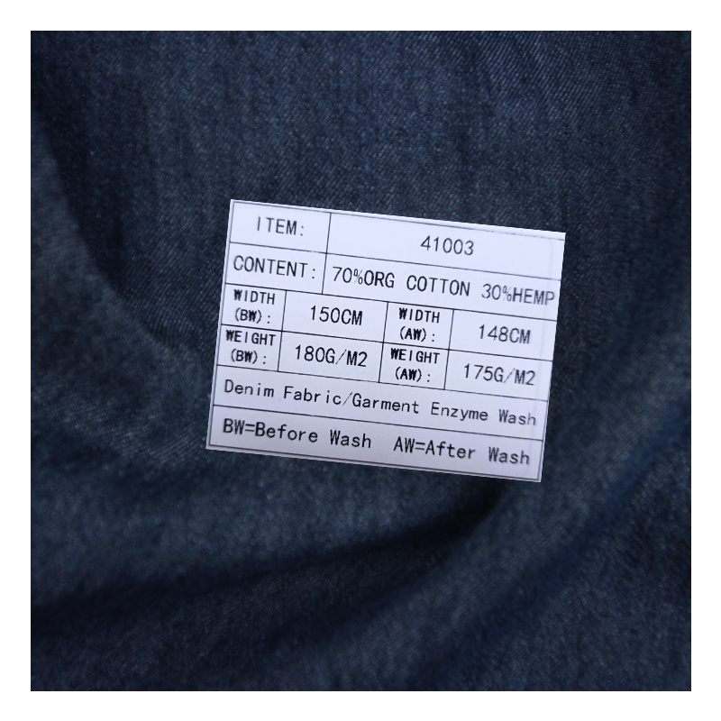 41003-Stock Chinese Material 30%Hemp 70%Organic Cotton Twill Jeans Denim Fabric Wholesale Price