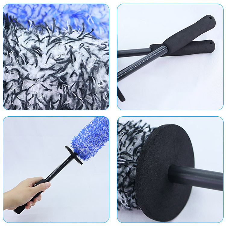 Tire Rims Brush Microfiber Washing Cleaner Plastic Long Handle Vehicle Microfiber Car Wheel Cleaning Brush