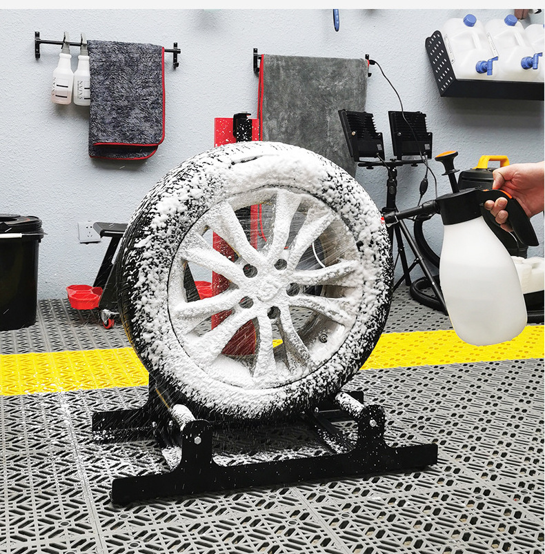 Car tire hub cleaning placement frame rotary rolling tool Car wash detailing Wheel cleaning stand