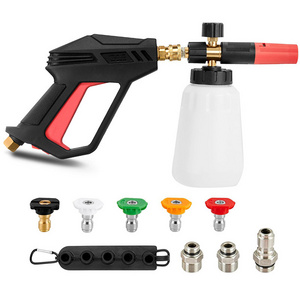 High Pressure Cleaner Gun Power Washer Gun Kit M22-14mm/15mm Fitting 5 Spray Nozzles Tips Car Wash water Gun