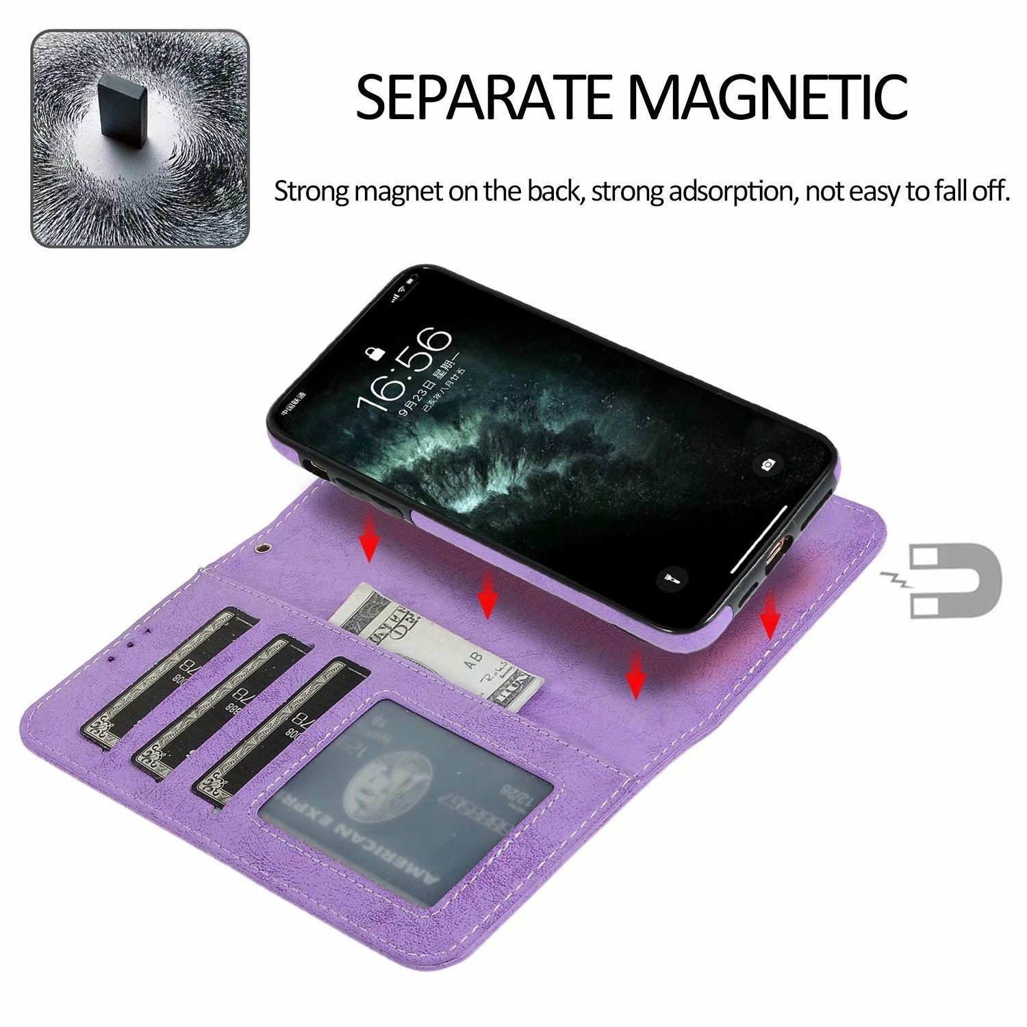 Luxury PU Leather Detachable 2 IN 1 Magnetic Wallet Flip Phone Case For iPhone 13 Pro max