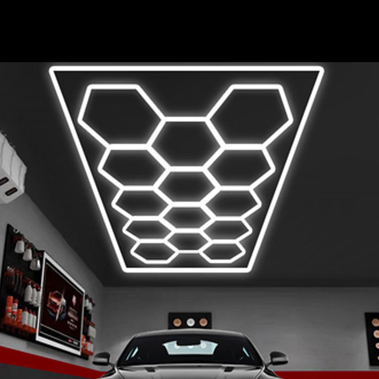 Honeycomb Auto LED Ceiling Light for Wash Station Garage Ceiling Design Hexagon Working Lights