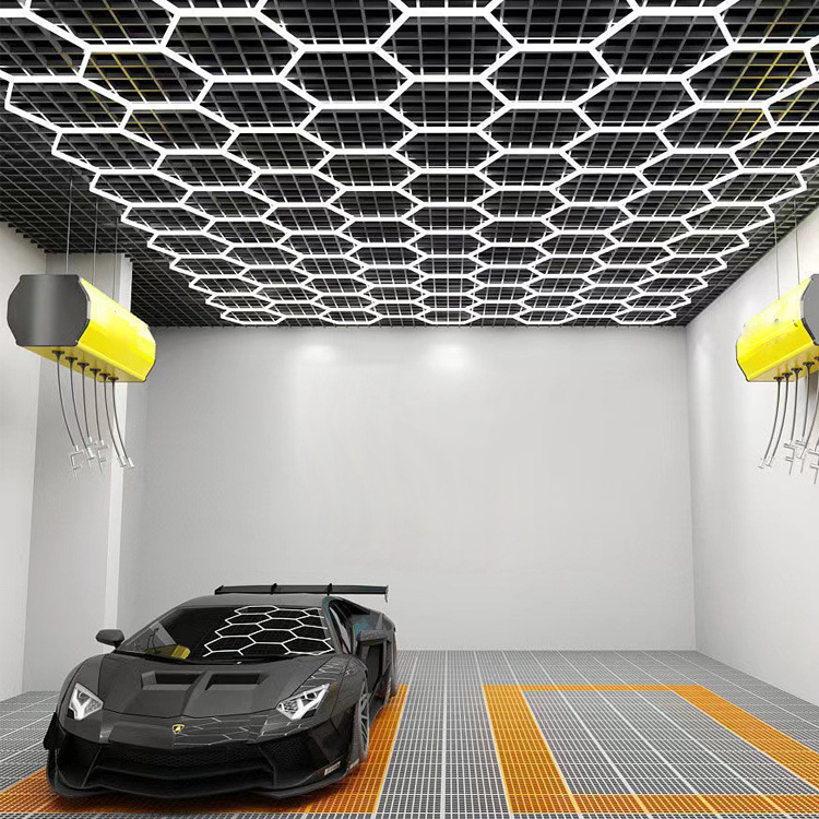 Honeycomb Auto LED Ceiling Light for Wash Station Garage Ceiling Design Hexagon Working Lights