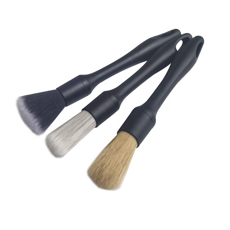 Car detail brush 3 piece set boar bristle hub brush soft fur interior cleaning washing tool set