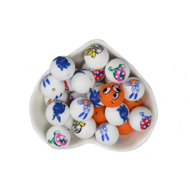 Eco Friendly Round Shape Safe Bead Animal Print Beads Bpa Free Silicone Beads For Baby