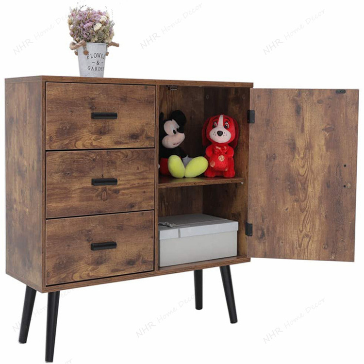 Mobile Wooden Filing Cabinet Lockable Casters  Storage Cabinet