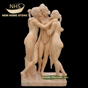 Natural Marble Sculpture Stone Garden three muses three graces Hand Carved Famous three Girls Statues for sale