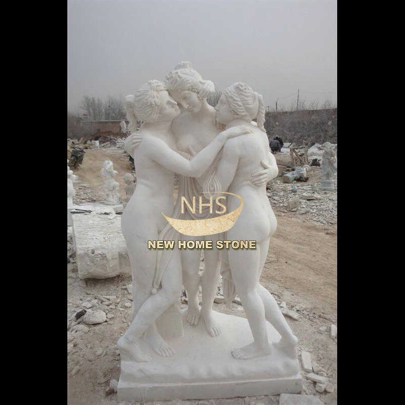 Natural Marble Sculpture Stone Garden three muses three graces Hand Carved Famous three Girls Statues for sale