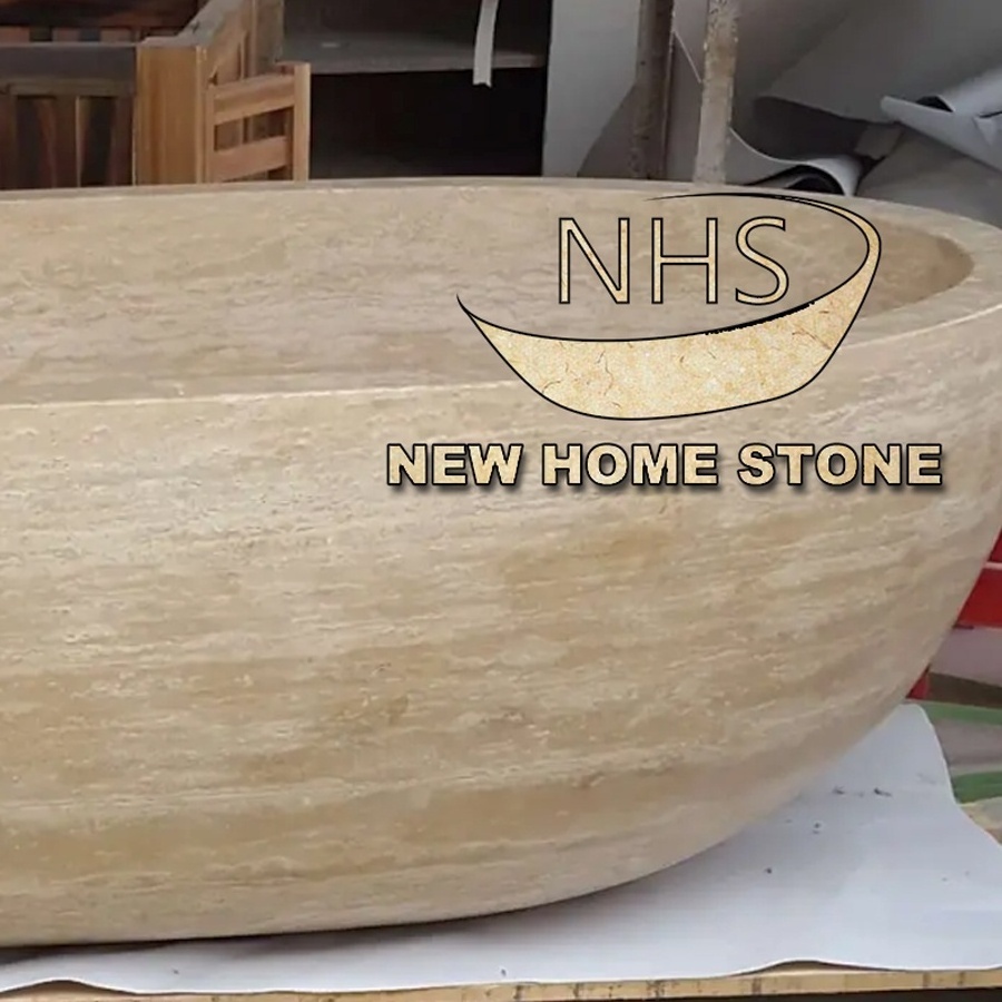 Customize Oval Bathroom Freestanding travertine bath tub Natural Stone Beige Travertine Bathtub for sale