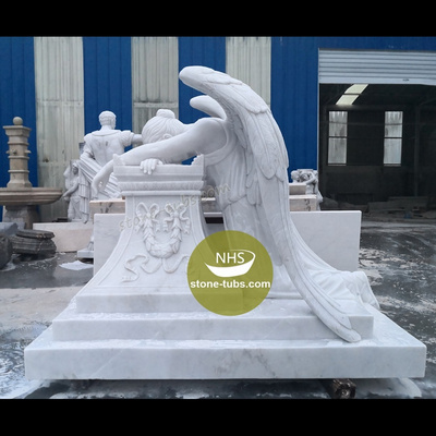 White Marble Monument Sad Crying Stone Weeping Angel Headstone Garden Statues Cemetery Sculpture Tombstone