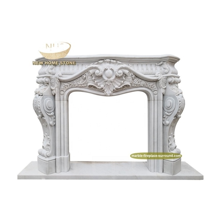 Home Decor Customize Luxury Natural Stone Fireplace Surround Border White Marble Carved Fireplace Mantel