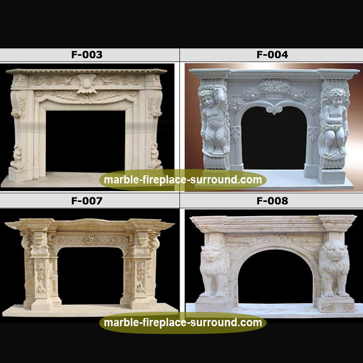 Simple Design Stone Carve Custom Size Beige Marble Fireplace Surround