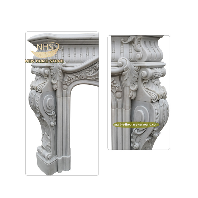 Home Decor Customize Luxury Natural Stone Fireplace Surround Border White Marble Carved Fireplace Mantel