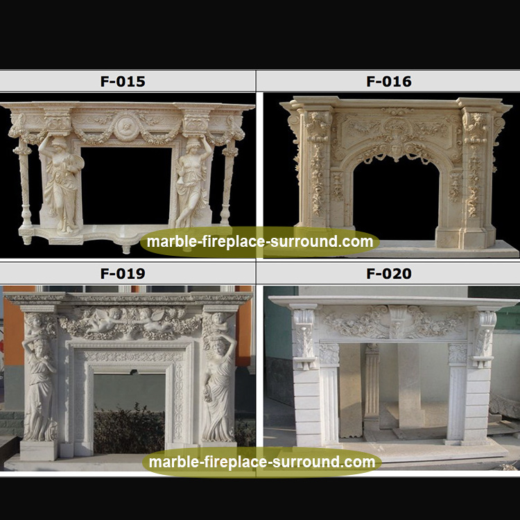 Simple Design Stone Carve Custom Size Beige Marble Fireplace Surround