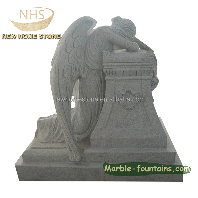 White Marble Monument Sad Crying Stone Weeping Angel Headstone Garden Statues Cemetery Sculpture Tombstone