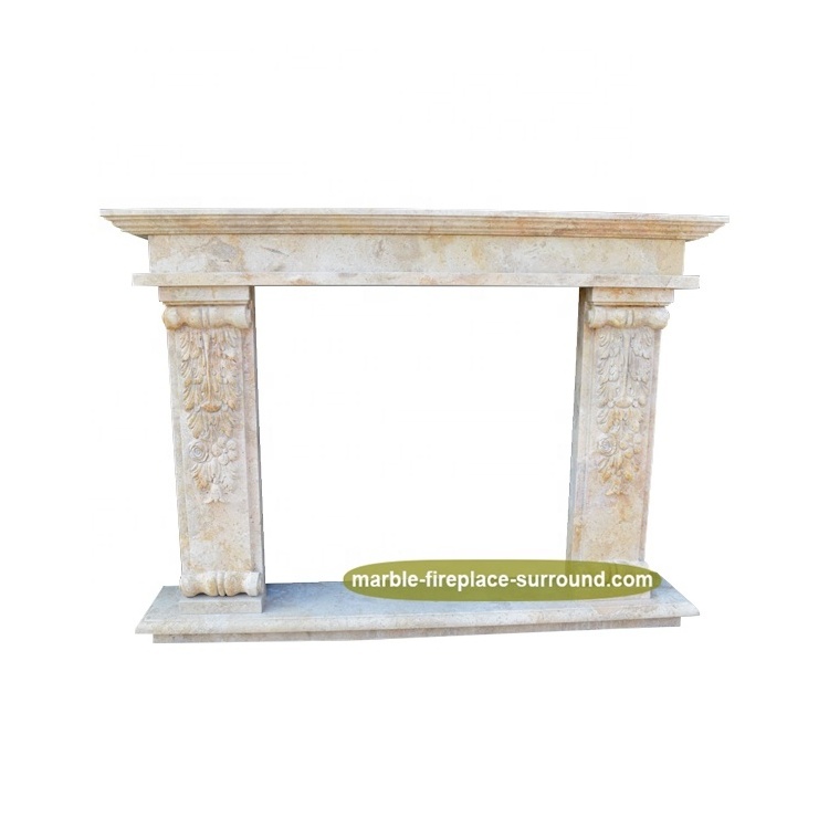 Simple Design Classical Light Beige Travertine Fireplace Mantel