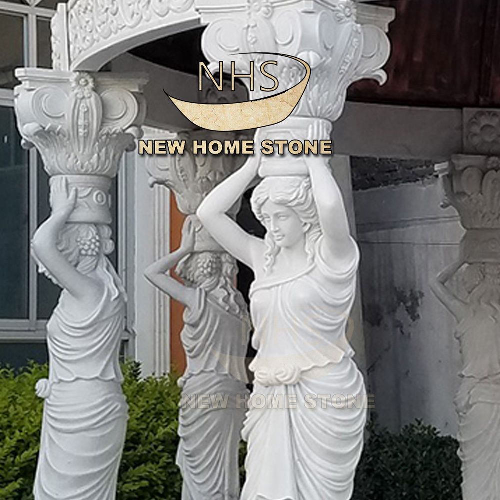 china hand carved white natural stone carved garden round marble statue column garden marble gazebo