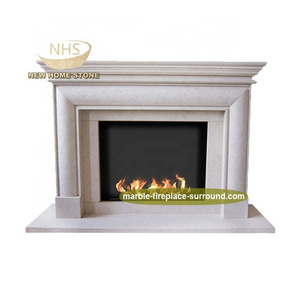 Simple Design Stone Carve Custom Size Beige Marble Fireplace Surround