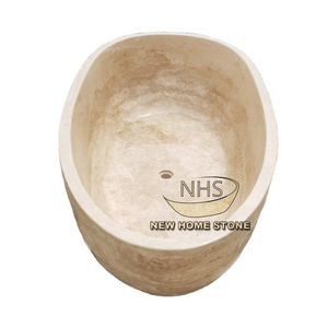 Customize Oval Bathroom Freestanding travertine bath tub Natural Stone Beige Travertine Bathtub for sale