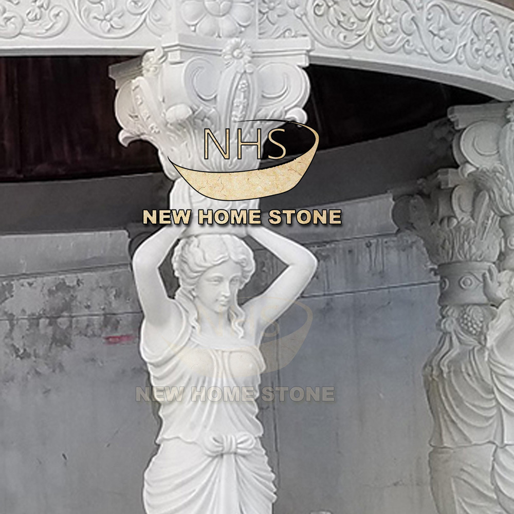 china hand carved white natural stone carved garden round marble statue column garden marble gazebo