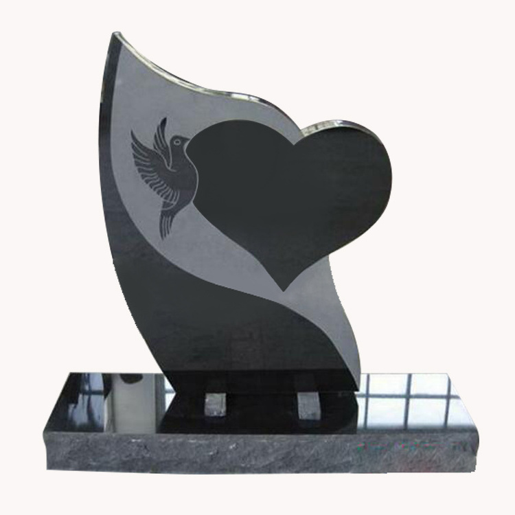 Black Granite Heart Shape Tombstone customized Heart-shaped black headstone for grave