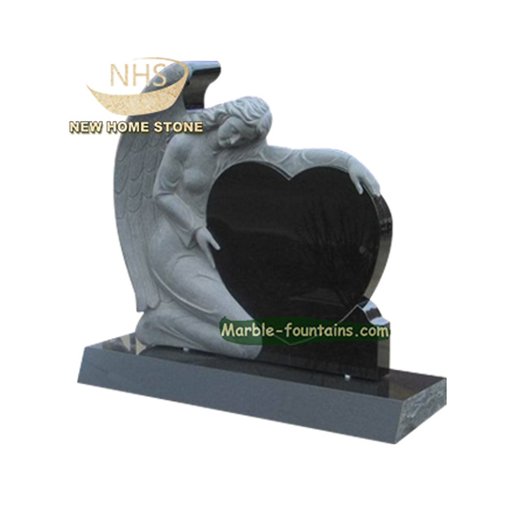 Black Granite Heart Shape Tombstone customized Heart-shaped black headstone for grave