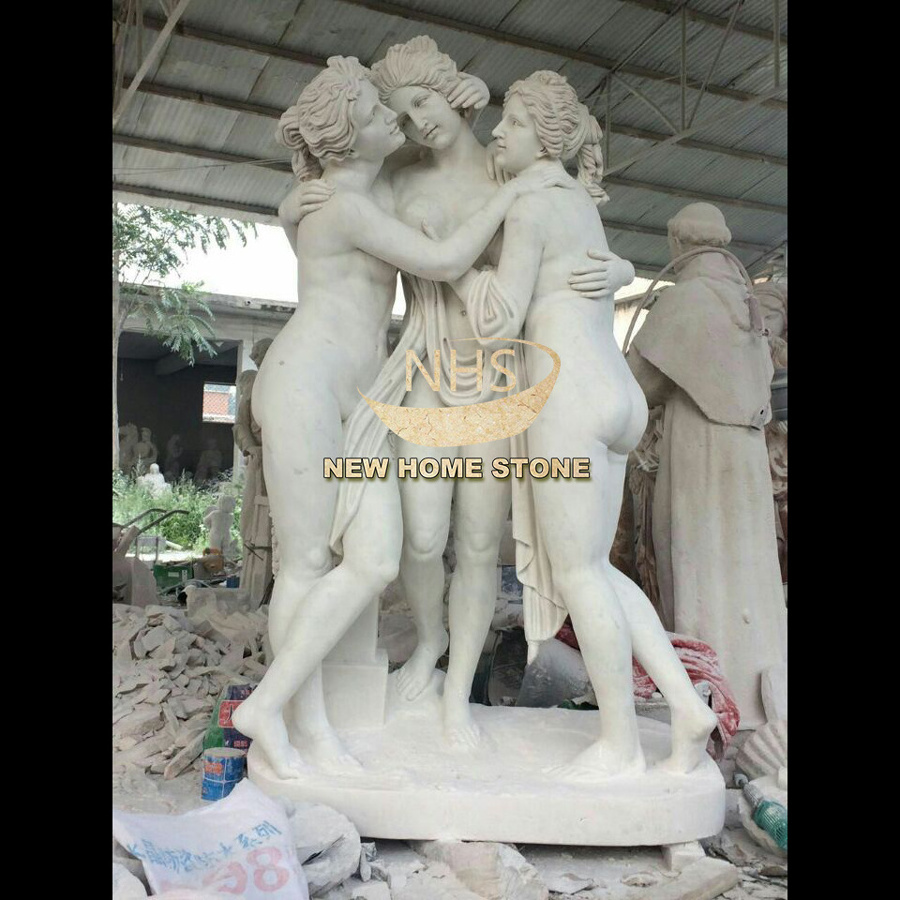 Natural Marble Sculpture Stone Garden three muses three graces Hand Carved Famous three Girls Statues for sale