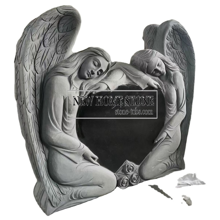 black granite angel statue tombstone monument double heart cemetery headstones upright headstone prices