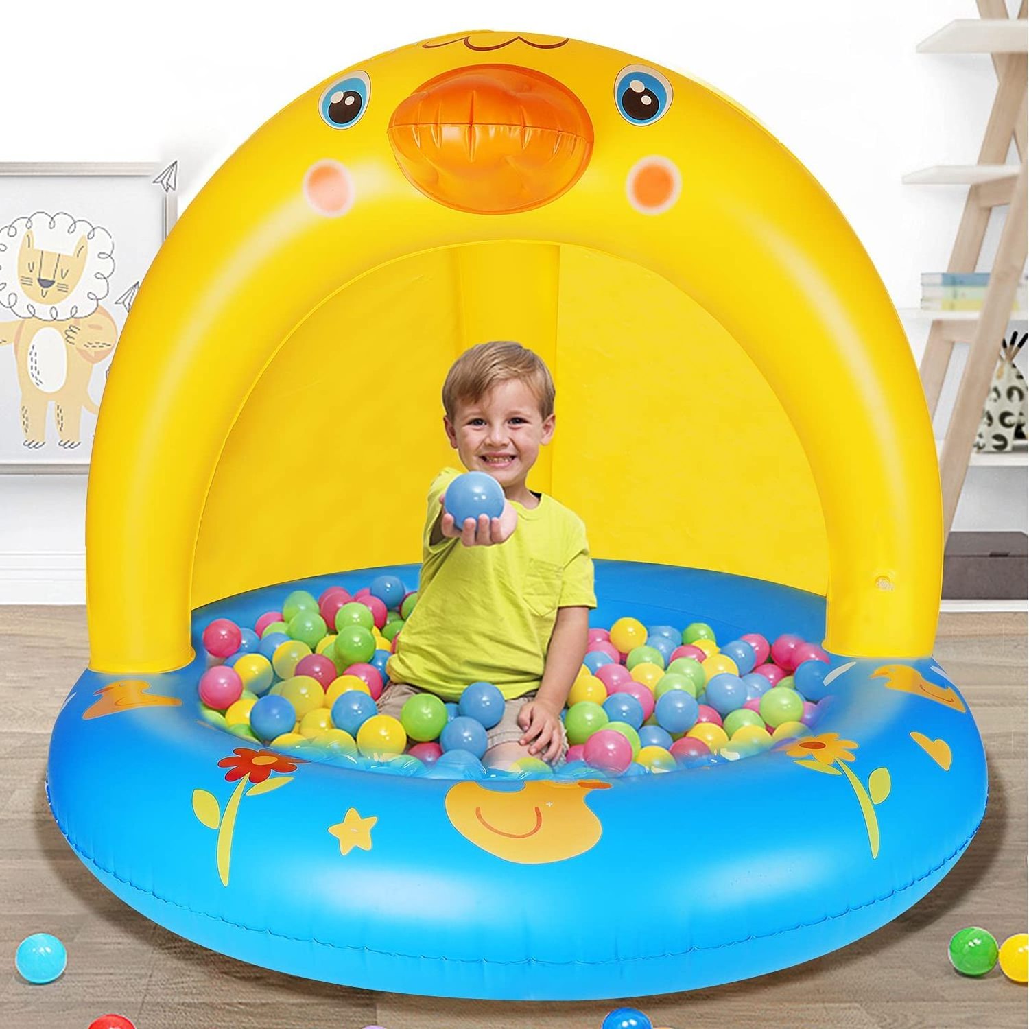 Inflatable baby pool with canopy children's splash duck swimming pool with sprinkler outdoor summer water toys