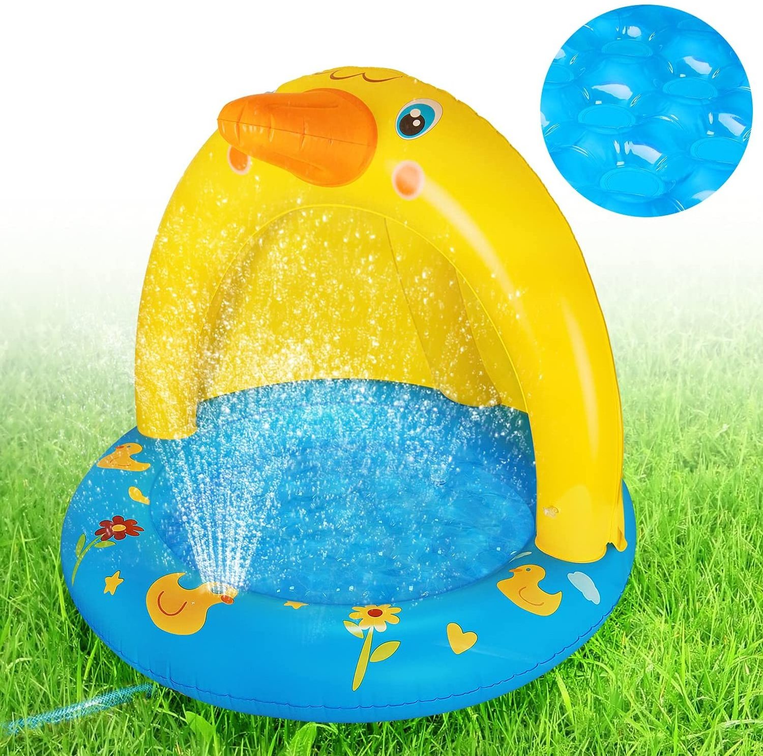 Inflatable baby pool with canopy children's splash duck swimming pool with sprinkler outdoor summer water toys