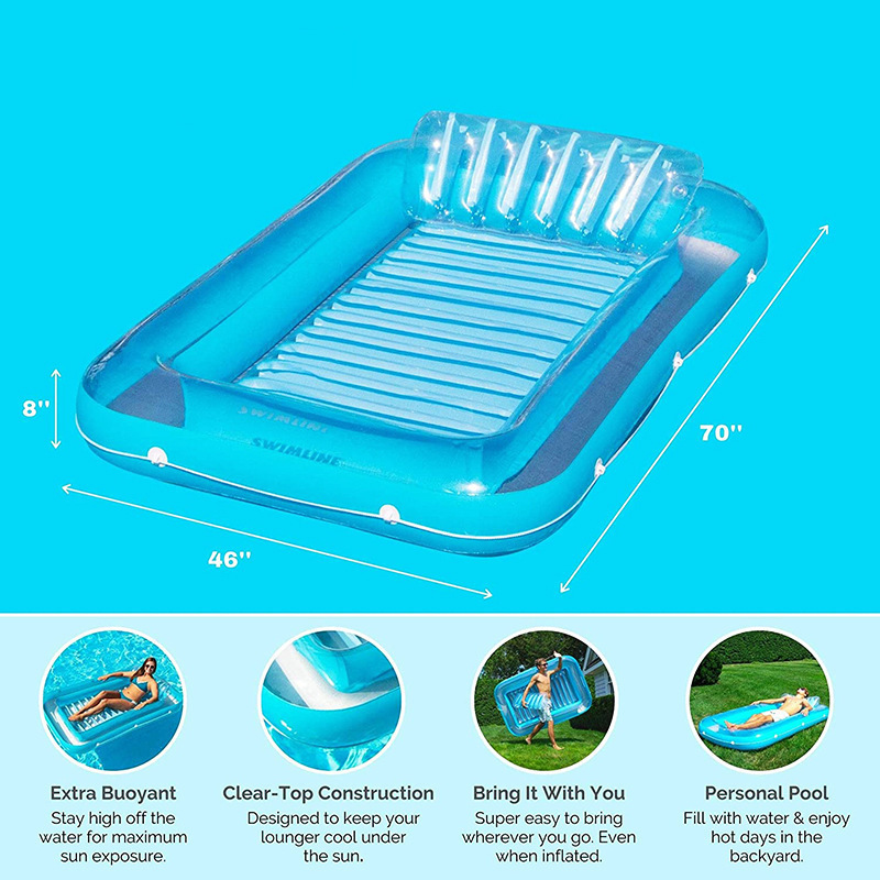 Inflatable swimming pool floating boat for adults children to blow sunbathing pool raft tub with inflatable pillows