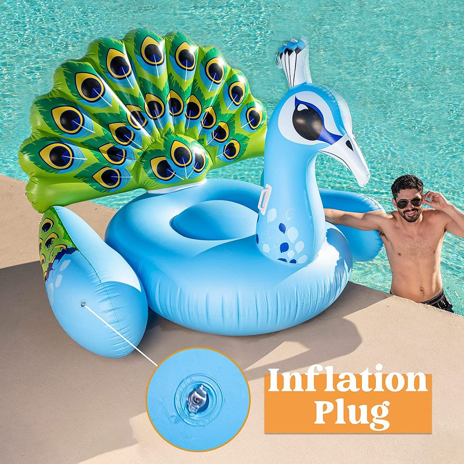 Inflatable peacock pool float beach float swim party toy pool raft for adults and children